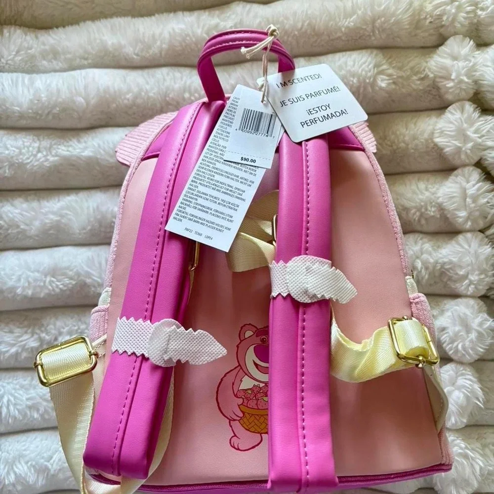 Disney Parks pink and cream Slinky lotso Loungefly backpack